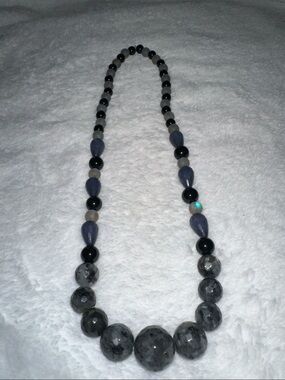 Larvikite, Sapphire And Black Onyx Beaded Necklace